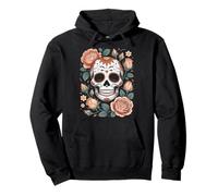Mexican Skeleton Head Rose Flora Halloween Cottagecore Pullover Hoodie