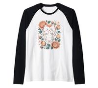 Mexican Skeleton Head Rose Flora Halloween Cottagecore Raglan Baseball Tee