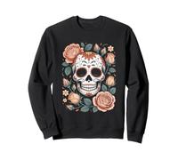 Mexican Skeleton Head Rose Flora Halloween Cottagecore Sweatshirt