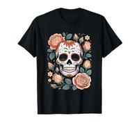 Mexican Skeleton Head Rose Flora Halloween Cottagecore T-Shirt