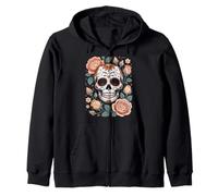 Mexican Skeleton Head Rose Flora Halloween Cottagecore Zip Hoodie