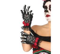 Mexican skeleton short gloves for women, Day of the Dead