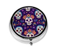 Mexican Skeleton Small Pill Box 3 Compartment Portable Pill Box for Purse Pocket Sugar Skull Mini Medicine Organiser for Daily Vitamin Fish Oil Storage