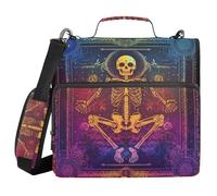 Mexican Skeleton Tarot 3 Rings 1.5 inch Zippered Binder Bag with Handle Laege Capacity Portable Portfolio for School and Office