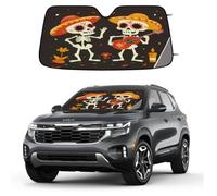 Mexican Skeletons Guitar Flower Car Windshield Sun Shade, Foldable UV Protection Front Window Sunshade with Suction Cups, Heat Blocking Reflective Sun Visor for Cars SUVs Trucks 139.7 x 70 cm