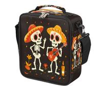 Mexican Skeletons Guitar Flower Kids Lunch Bag for Boys Girls, Reusable Insulated Leakproof Lunch Box with Shoulder Strap, Toddler Cooler Tote for School Picnic Travel Beach Hiking Fishing