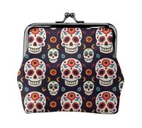 Mexican Skull (1) Women's Leather Kiss Lock Pouch – Stylish Small Zipper-Free Wallet for Coins, Cards, Makeup & Essentials – Compact & Lightweight Design for Daily Use, Travel & Gifting