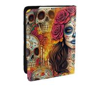 Mexican Skull Art Printed Passport Holder,Travel Pu Leather Passport Cover Case Organiser for Men Women,6.5 Inch