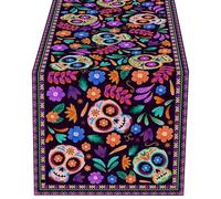Mexican Skull, Ative Table Runner for Mexicans | Rustic Linen Tablecloth, Mexican Themed Party Supplies, Day of the Dead, Altar for Mexican Festival