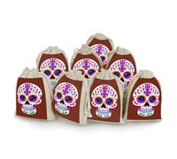 Mexican Skull Bunches Pocket Cotton And Hemp with Drawstring 8 Pieces Reusable Gift Bags Jewelry Pouch for Wedding DIY Craft Party (4.9 X 6.7 Inch)