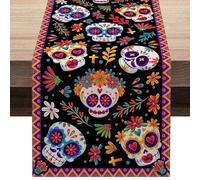 Mexican Skull Decoration | Soft Decorative Mexican Table Runner - Bright Day of the Dead Altar Decorations Rustic Linen Tablecloth Multifunctional for Decoration