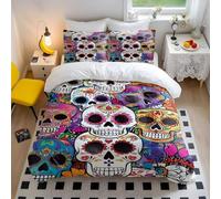 Mexican Skull Duvet Cover Colorful Calavera Bedding Set - Soft Microfiber Skull Pattern Bedding with Floral Design (style1,King240x220cm+50x75cm*2)