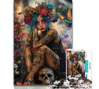 Mexican Skull Girls 1000 Pieces Jigsaw Puzzles for Adults And Teens,Family Game Stress Reliever Difficult Challenge Artists Collection,Fine Art (38x26cm)
