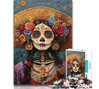 Mexican Skull Girls Puzzles for Adults Teens 1000 Pieces,Challenging To Complete But Fun And Humorous with Matching Poster And Trivia Sheet (38x26cm)