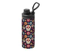 Mexican Skull Insulated Water Bottle with Handle 18oz, Stainless Steel Sports Bottle for School & Travel