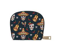 Mexican Skull Leather Semi-Circular Card Bag, Compact and Convenient, Easy to Store