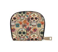 Mexican Skull Leather Semi-Circular Card Bag, Compact and Convenient, Easy to Store