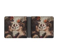 Mexican Skull Lesbian Lover Kiss Leather Wallets for Men Slim Bifold Wallet Credit Card Holder Front Pocket Wallets