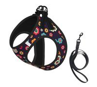 Mexican Skull Print Adjustable Harness Leash Set For Cats And Dogs, Soft Breathable Kitten Puppy Mesh Vest With Reflective Design, Escape-Proof Lead For Small Pets Walking Training