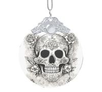 Mexican Skull print Glass Round Pendant Christmas Tree Decor with Metal Buckle Hanging Xmas Accessory