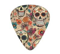 Mexican Skull Print Guitar Picks 12-Pack - Assorted Thickness Picks (0.46 mm, 0.71 mm, 0.96 mm) with Storage Box & Assorted Unique Design for Acoustic, Electric, Bass, and Ukulele Players