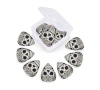 Mexican Skull print Guitar Picks 12 Pack, Mixed (0.46-0.96mm) with Storage Case for Guitar,ukulele
