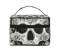 Mexican Skull Print Large Capacity Polyester Travel Makeup Bag Zipper Portable Travel Makeup Bag Black One Size Black White One Size, Black / White, One Size