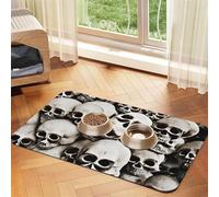 Mexican Skull Print Pet Food Mat Absorbent Non Slip PU Leather Feeding Mat for Dogs Cats Rubber Bottom
