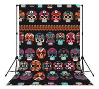 Mexican Skull Print Print 5×7ft Photo Backdrop, Seamless Background Cloth for Studio and Portrait Photography(No Stand)