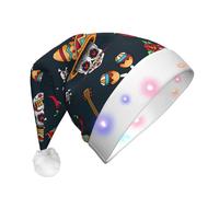 Mexican Skull Print Santa Hat With Led Lights, Funny Christmas Hats For Adults For New Year Holiday Party Supplies