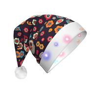 Mexican Skull Print Santa Hat With Led Lights, Funny Christmas Hats For Adults For New Year Holiday Party Supplies