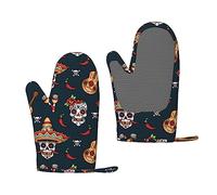 Mexican Skull Print Silicone Oven Gloves,Heat Resistant Silicone Oven Gloves - Protect Your Hands In Style