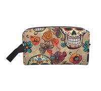 Mexican Skull Printed Cosmetic Case with Handle, Lightweight Compact Storage for Makeup, Toiletries & Gadgets, Make up Organiser for Travel, School, Work