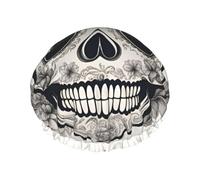 Mexican Skull Printed Large Shower Cap, Double Layer Hair Protector For Facial Care, Reusable Hair Wrap
