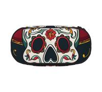 Mexican Skull Printed Oxford Fabric Pencil Case with Spacious Design for School, Office, Travel - Multi-Use Stationery & Makeup Pouch