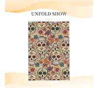 Mexican Skull Printed Pearl Paper Greeting Card, Dark Red - Folded Blank Cards with Gold Trim for Weddings, Birthdays, Christmas