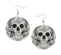 Mexican Skull Printed Round Earrings For Women, 1 Pair Lightweight Leather Pierced Earrings Set Trendy Jewelry Gifts For Women Girls