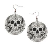 Mexican Skull Printed Round Earrings For Women, 1 Pair Lightweight Leather Pierced Earrings Set Trendy Jewelry Gifts For Women Girls