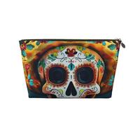 Mexican Skull Printed Travel Cosmetic Bags with Gold Zipper Makeup Organizer Cosmetic Case Toiletry Bag for Women Mom Girls