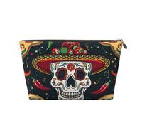 Mexican Skull Printed Travel Cosmetic Bags with Gold Zipper Makeup Organizer Cosmetic Case Toiletry Bag for Women Mom Girls