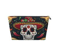 Mexican Skull Printed Travel Cosmetic Bags with Silver Zipper Makeup Organizer Cosmetic Case Toiletry Bag for Women Mom Girls