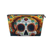 Mexican Skull Printed Travel Cosmetic Bags with Silver Zipper Makeup Organizer Cosmetic Case Toiletry Bag for Women Mom Girls