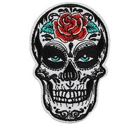 Mexican Skull Sew on Patch - La Calavera Catrina Iron on Patches for Mexicans, Bikers, Rockers - Dia de Los Muertos Tattoo Embroidery Patch for Jackets, Jeans, Backpacks, Hats - 55x90 mm