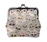 Mexican Skull Women's Leather Kiss Lock Pouch – Stylish Small Zipper-Free Wallet for Coins, Cards, Makeup & Essentials – Compact & Lightweight Design for Daily Use, Travel & Gifting