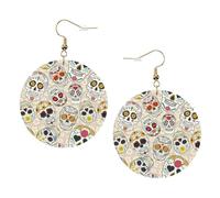 Mexican Skull1 Printed Leather Earring Set For Women, 1 Pair Lightweight Bohemian Pierced Earrings Jewelry Gift For Women Girls