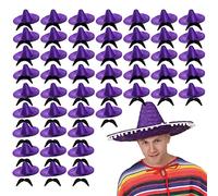 Mexican Sombero with Pom Pom Edges Fancy Dress Accessory With Moustache - Mexican Hat Straw Holiday Stag Night Clubbing Bandito - Purple - Pack of 12