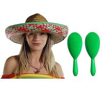 Mexican Sombrero Straw Hat with Maracas - Perfect for Mexican Parties Fiesta Fancy Dress Celebration Hats (Hat + Matching Maracas)