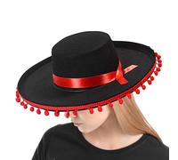 Mexican Sombrero - Wide Brim Hat, Halloween raposa Pom-pom Felt Hat | Non-Woven Fabric Costume Accessory With Fringe-Poms | Flamenco Party Prop | Spanish Cosplay Cap For Men Women Adults