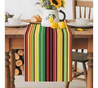 Mexican Stripes Table Runner 13x72 Inches Long Rainbow Colorful Stripe Gradient Cotton Linen Table Runner Burlap Style for Dinner Table Party Decor Tabletop Decorations