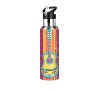 Mexican Style Cinco De Mayo Guitar Leak Proof Sports Insulated Water Bottle with Straw Lid Double-Wall Insulation for Travel and Sports 20 OZ